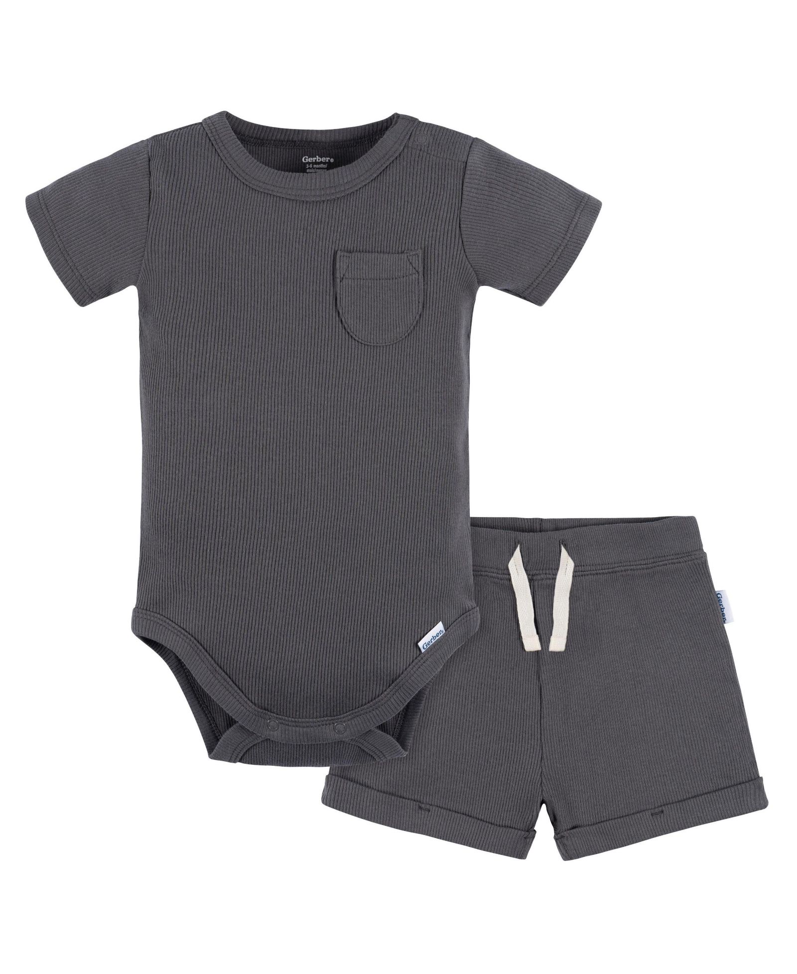 Комплект из боди и шорт Gerber для новорожденных мальчиков, темно-серый, 0-3 Months
