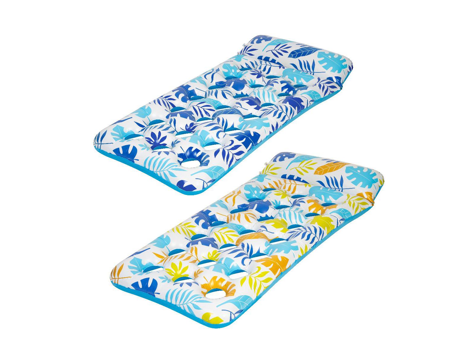 2 Piece Float Set Lounger Inflatable Pool Floats Reclining Chair Pedal Cup Holder White Blue