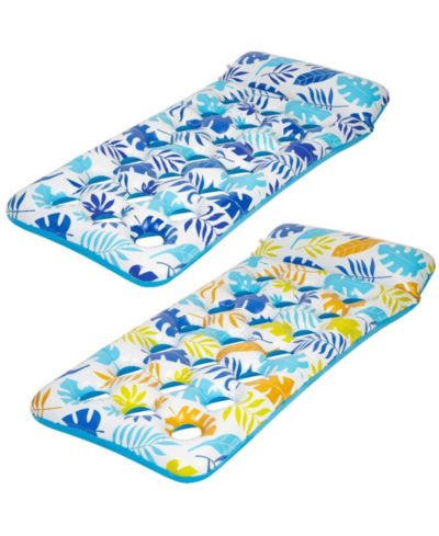 2 Piece Float Set Lounger Inflatable Pool Floats Reclining Chair Pedal Cup Holder White Blue