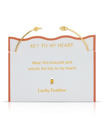 Lucky Feather Connection Cuff - Lock and Key - Key to my Heart