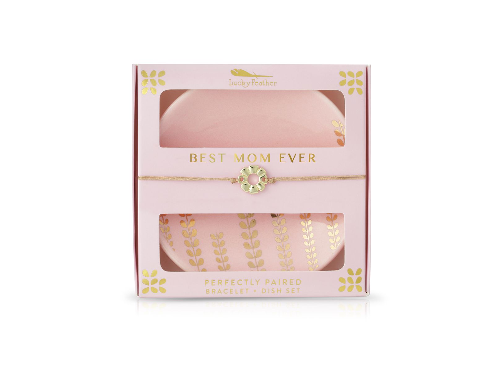 Lucky Feather Bracelet + Dish Set - BEST MOM EVER - Rnd dish/Card Box