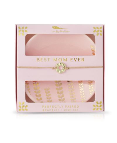Lucky Feather Bracelet + Dish Set - BEST MOM EVER - Rnd dish/Card Box