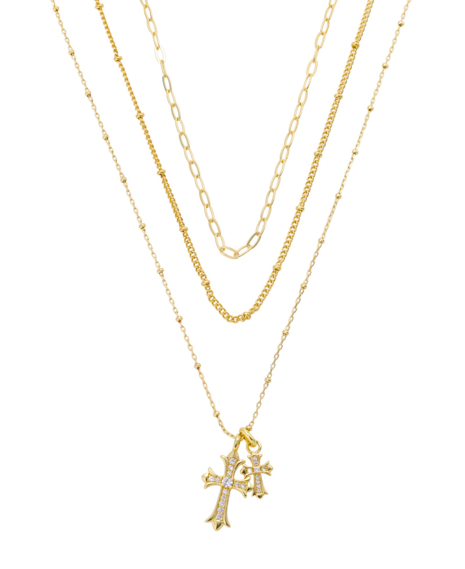 Unwritten Cubic Zirconia Double Cross Pendant Layered Necklace Set