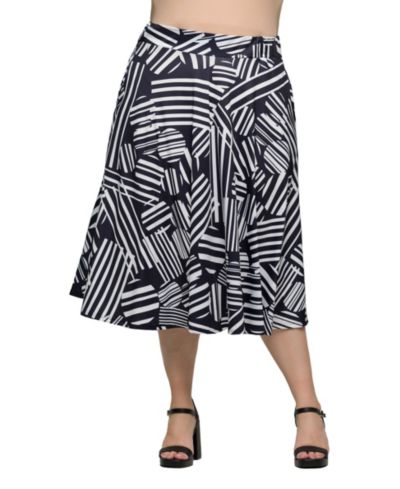 Юбка миди 24seven Comfort Apparel Plus Size Print Elastic Waist Pocket