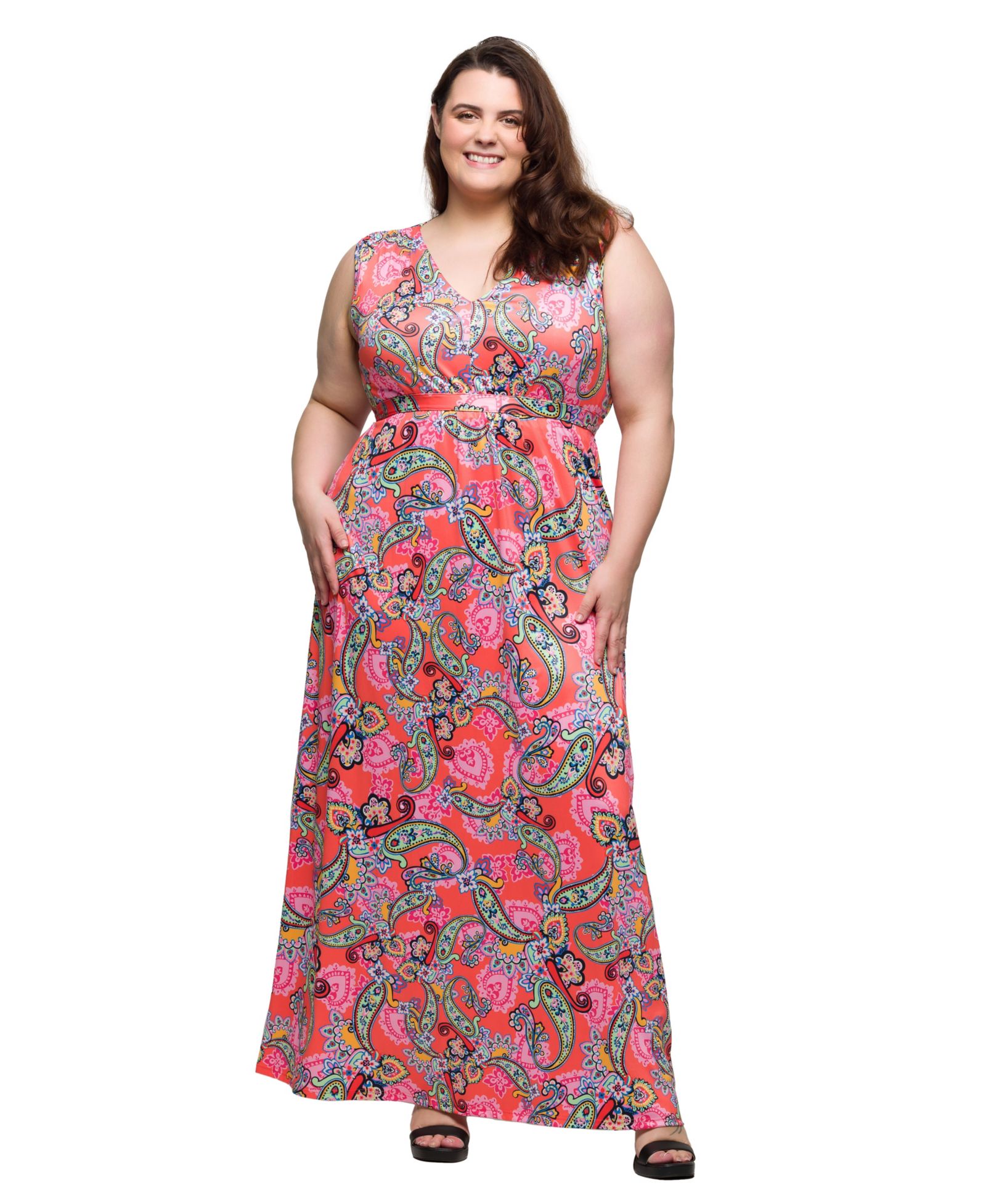 Женское платье макси 24seven Comfort Apparel Plus Size Print V-Neck Empire Waist Sleeveless