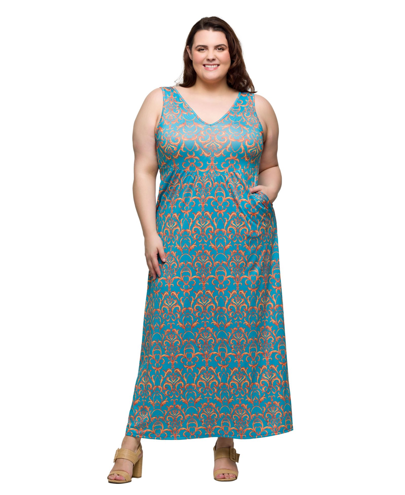 24seven Comfort Apparel Женское платье Maxi с карманами