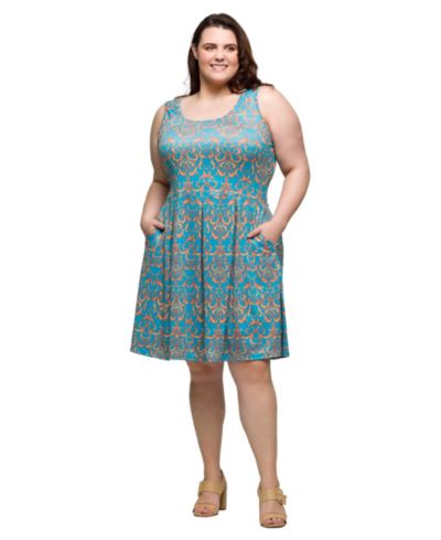 24seven Comfort Apparel Plus Size Sleeveless Pleated Knee Length Pocket Dress