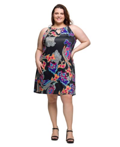 Платье 24seven Comfort Apparel Plus Size без рукавов с принтом и вырезом