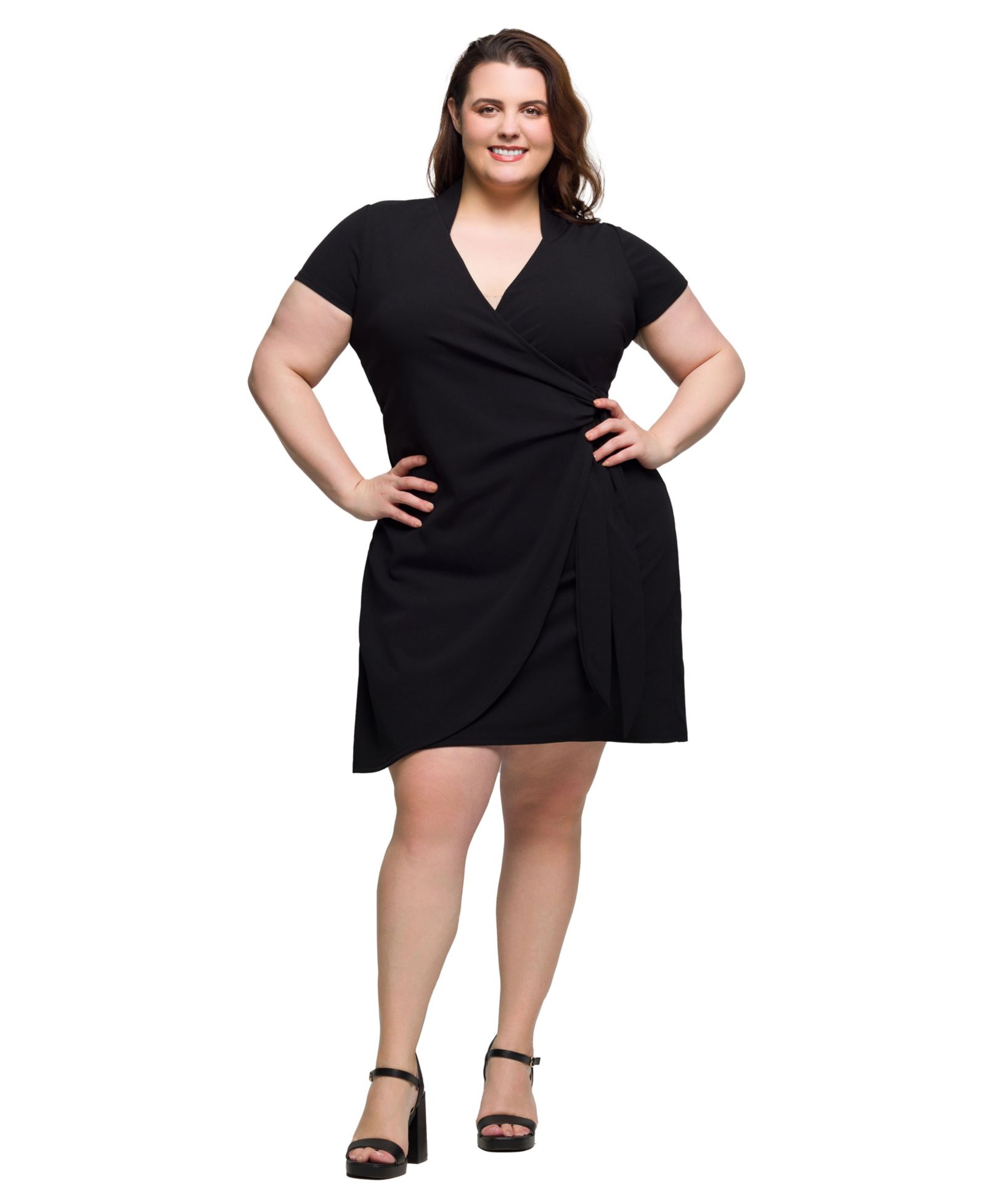 Платье 24seven Comfort Apparel Plus Size Mandarin Collar Knee Length Wrap