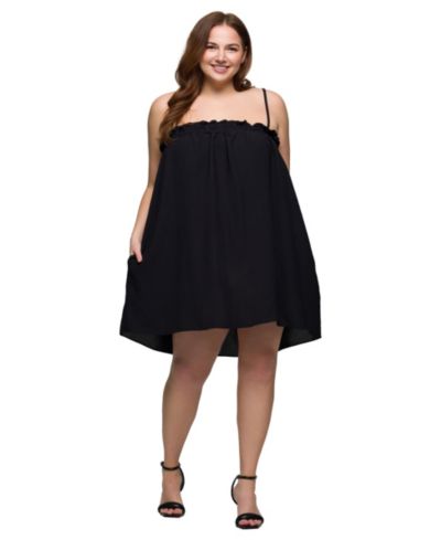 24seven Comfort Apparel Женское мини-платье Plus Size Square Neck Spaghetti Strap Smocked Pocket