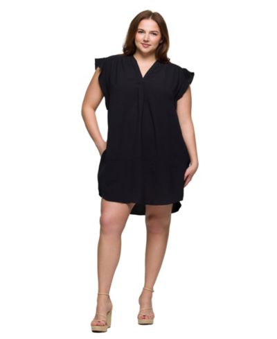 24seven Comfort Apparel Plus Size V-Neck Cap Sleeve Knee Length Pocket Dress