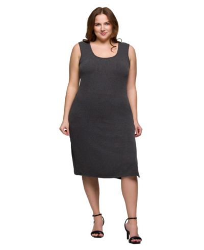 24seven Comfort Apparel Plus Size Fitted Sleeveless Side Slit Midi Dress