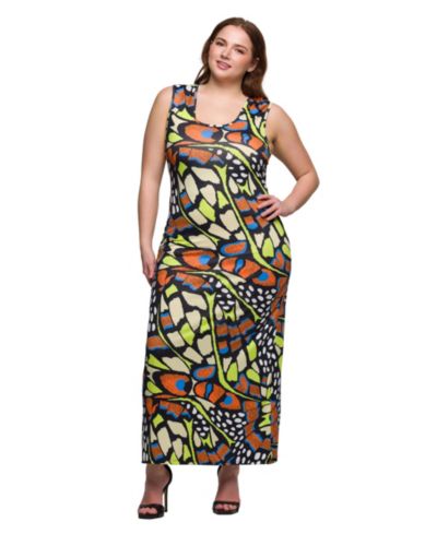24seven Comfort Apparel Print Plus Size Razorback Tank Casual Maxi Dress