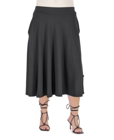 24seven Comfort Apparel Plus Size Elastic Waist Pleated Pocket Midi Skirt