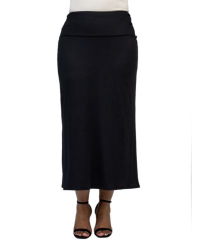 24seven Comfort Apparel Plus Size Comfortable Fold Over Maxi Skirt
