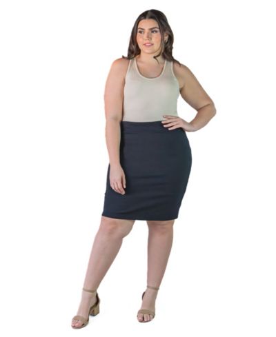 24seven Comfort Apparel Plus Size Solid Color Elastic Waist Knee Length Pencil Skirt