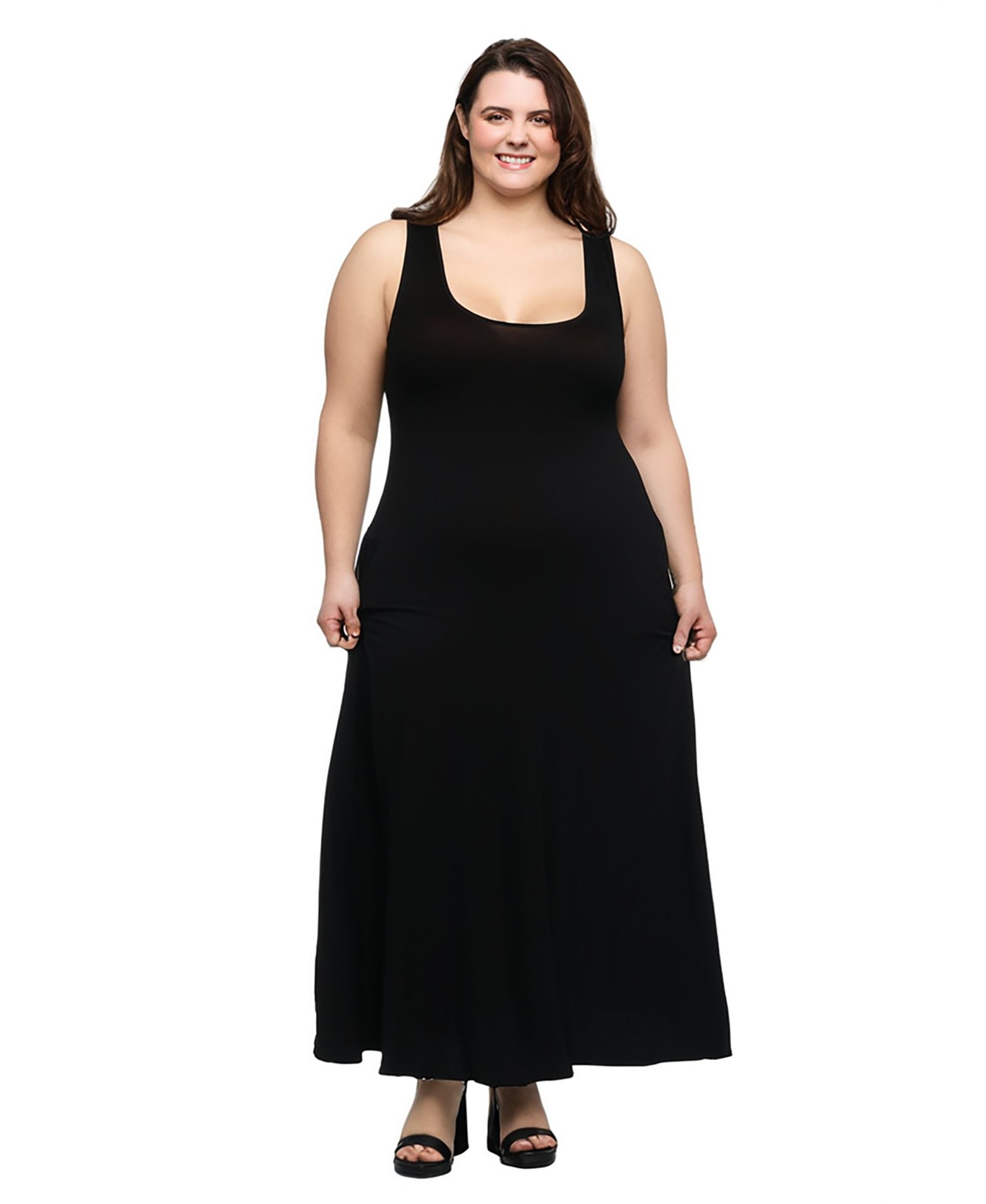 24seven Comfort Apparel Plus Size Sleeveless Tank Maxi Dress with Pockets