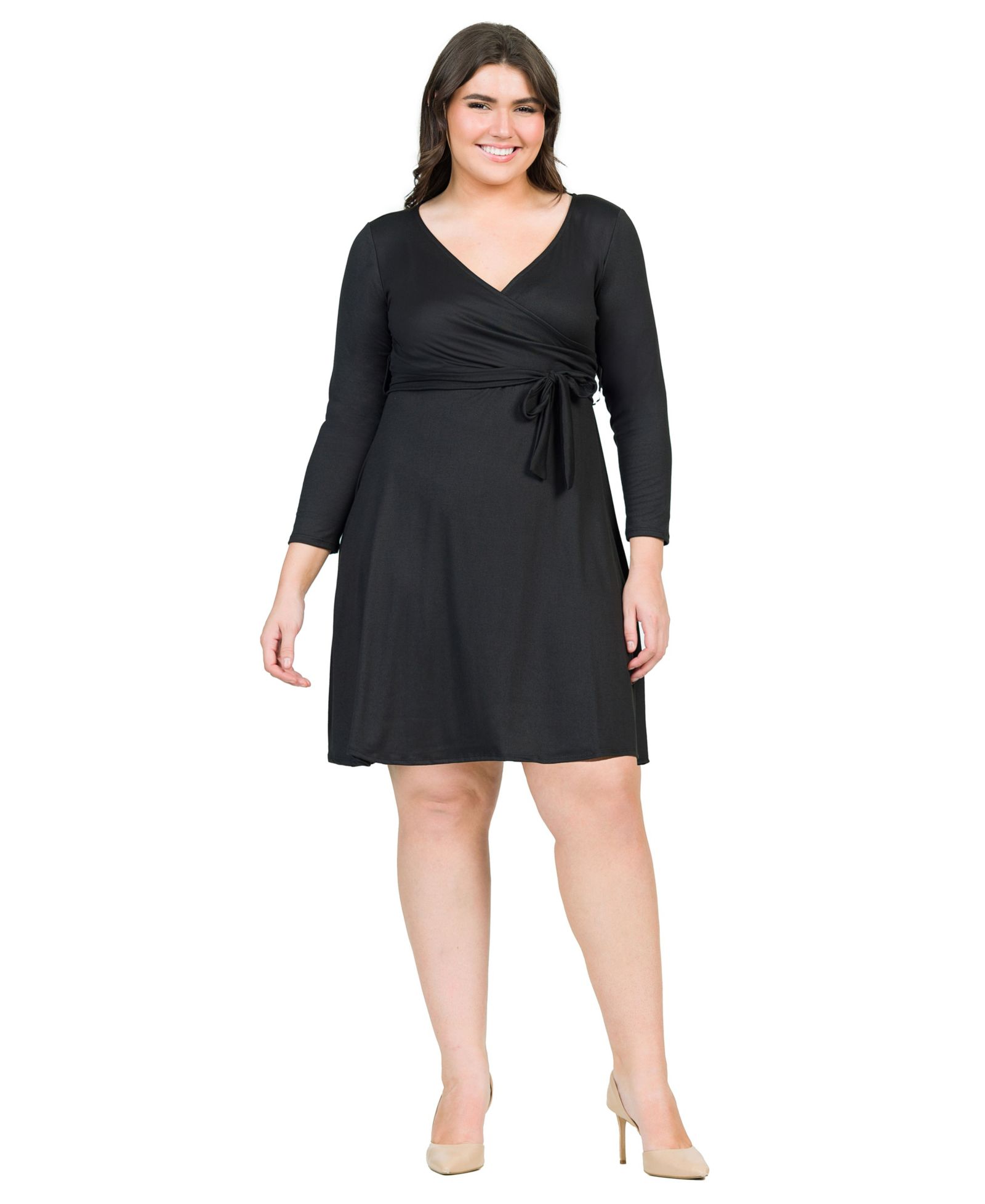 Женское платье Plus Size 24seven Comfort Apparel с V-образным вырезом и поясом