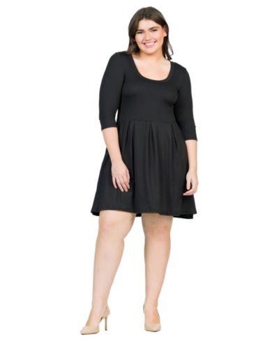 24seven Comfort Apparel Plus Size Fit and Flare Elbow Sleeves Dress