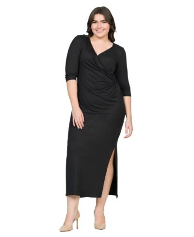 24seven Comfort Apparel Платье макси с V-образным вырезом и боковыми разрезами