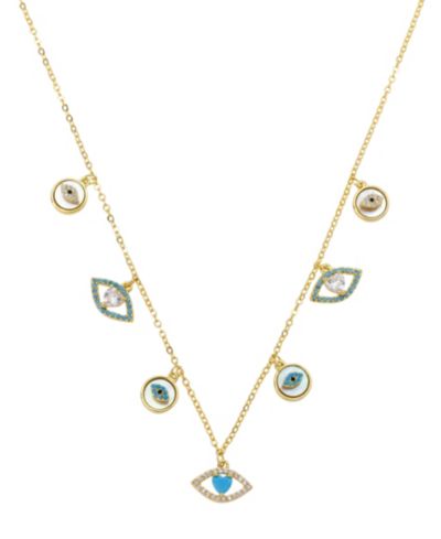 Unwritten Mother of Pearl Inlay, Clear Black Turquoise, Evil Eye Turquoise and Clear Heart Necklace