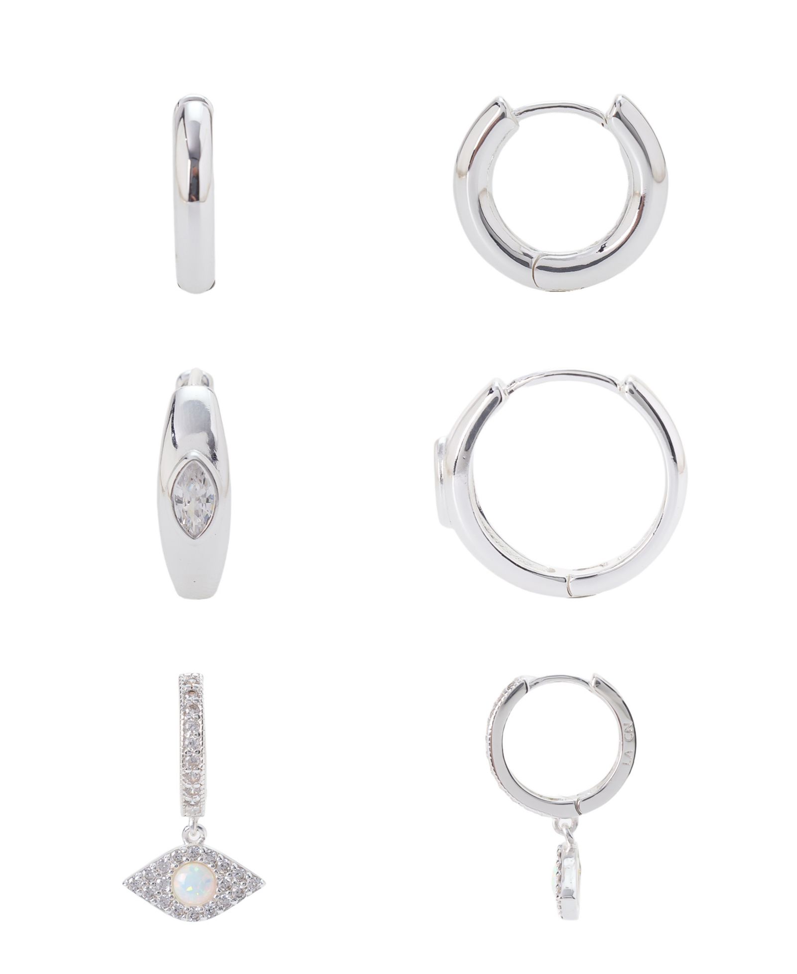 Unwritten Cubic Zirconia and Opal Evil Eye Hoop Trio Earring Set