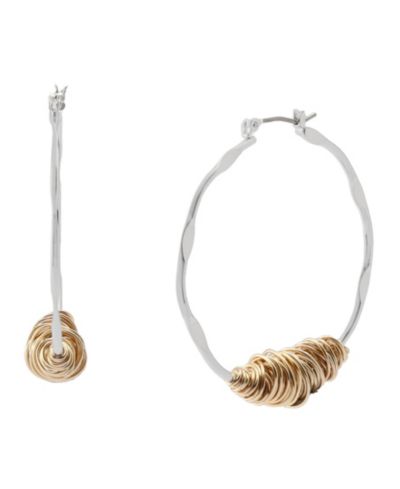 Robert Lee Morris Soho Two Tone Medium Wire Wrapped Sculpted Hoop Earrings