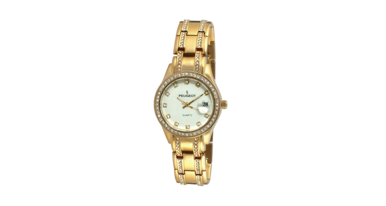 Peugeot Womens Round Gold Luxury Status Swarovski Crystal Bracelet Watch
