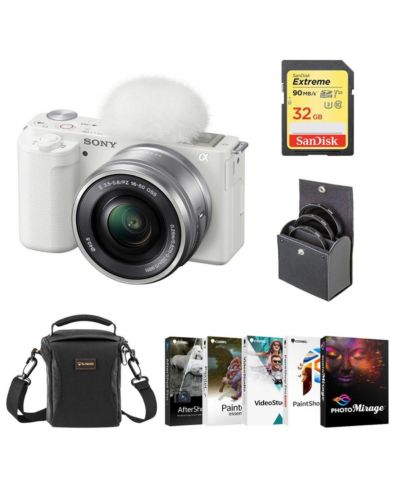 Беззеркальная камера Sony ZV-E10 с объективом 16-50mm, белый комплект с ПО, SD картой 32GB и сумкой