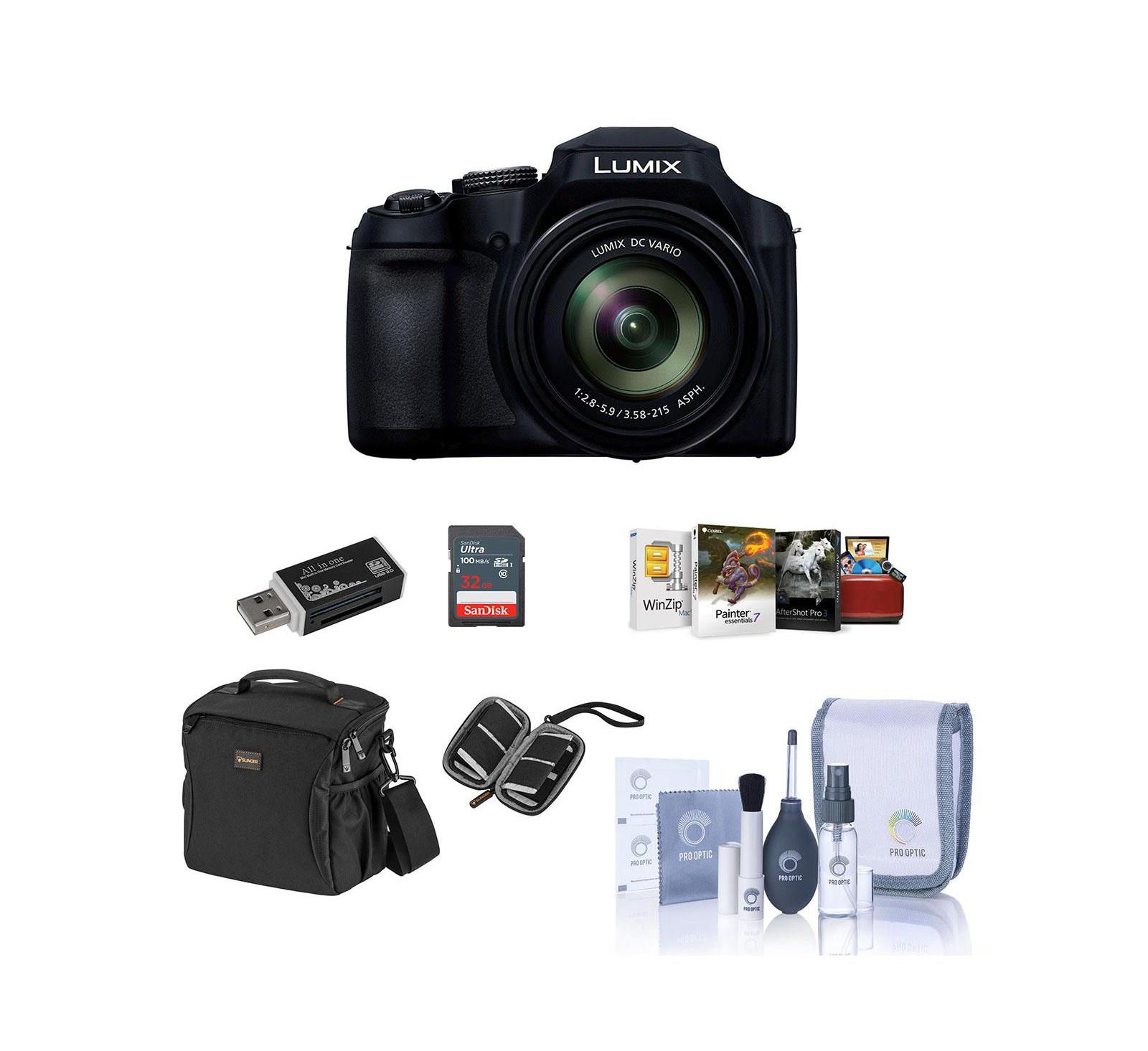 Panasonic LUMIX FZ80D Цифровая камера, комплект с 16GB SDHC картой, сумкой, набором для чистки и картридером