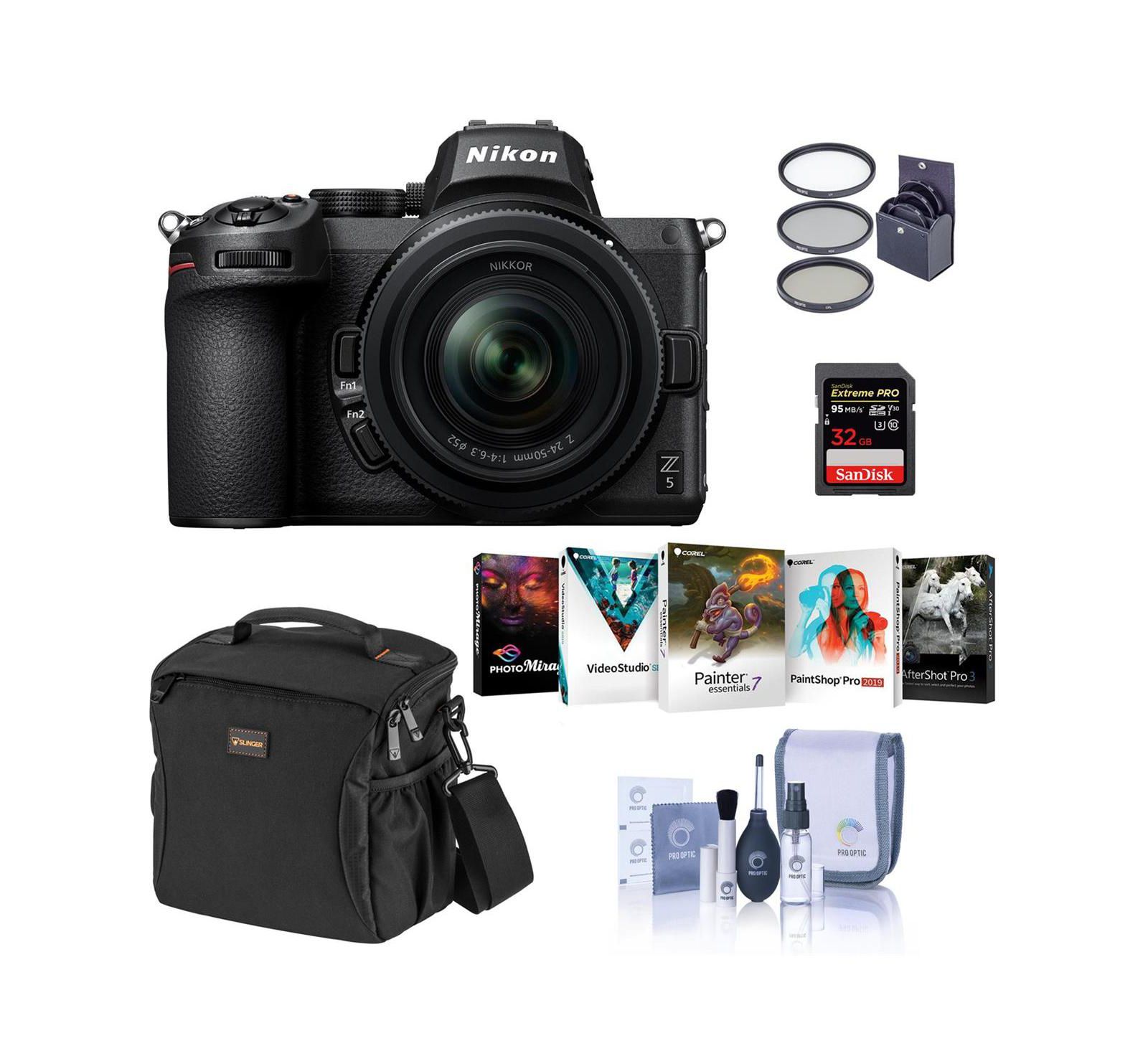 Полнокадровая беззеркальная камера Nikon Z5 с зум-объективом 24-50 мм, комплект с картой SD 32 ГБ, сумкой, программным пакетом Corel PC и аксессуарами