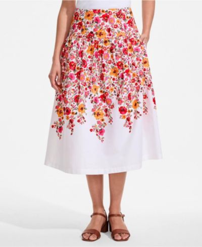 Lands' End Petite Poplin Drop Waist Midi Skirt - Set Bottom
