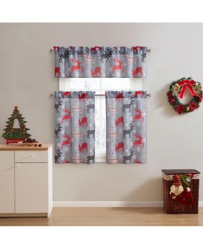 Набор кухонных занавесок Kate Aurora Plaid Christmas Reindeer Snowflakes, 3 шт