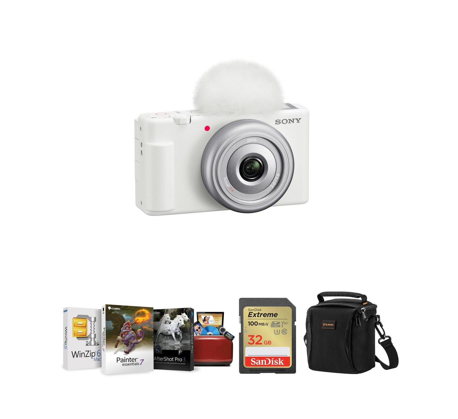 Комплект vlogging-камеры Sony ZV-1F White с ПО Corel Mac, SD-картой 32GB и сумкой через плечо