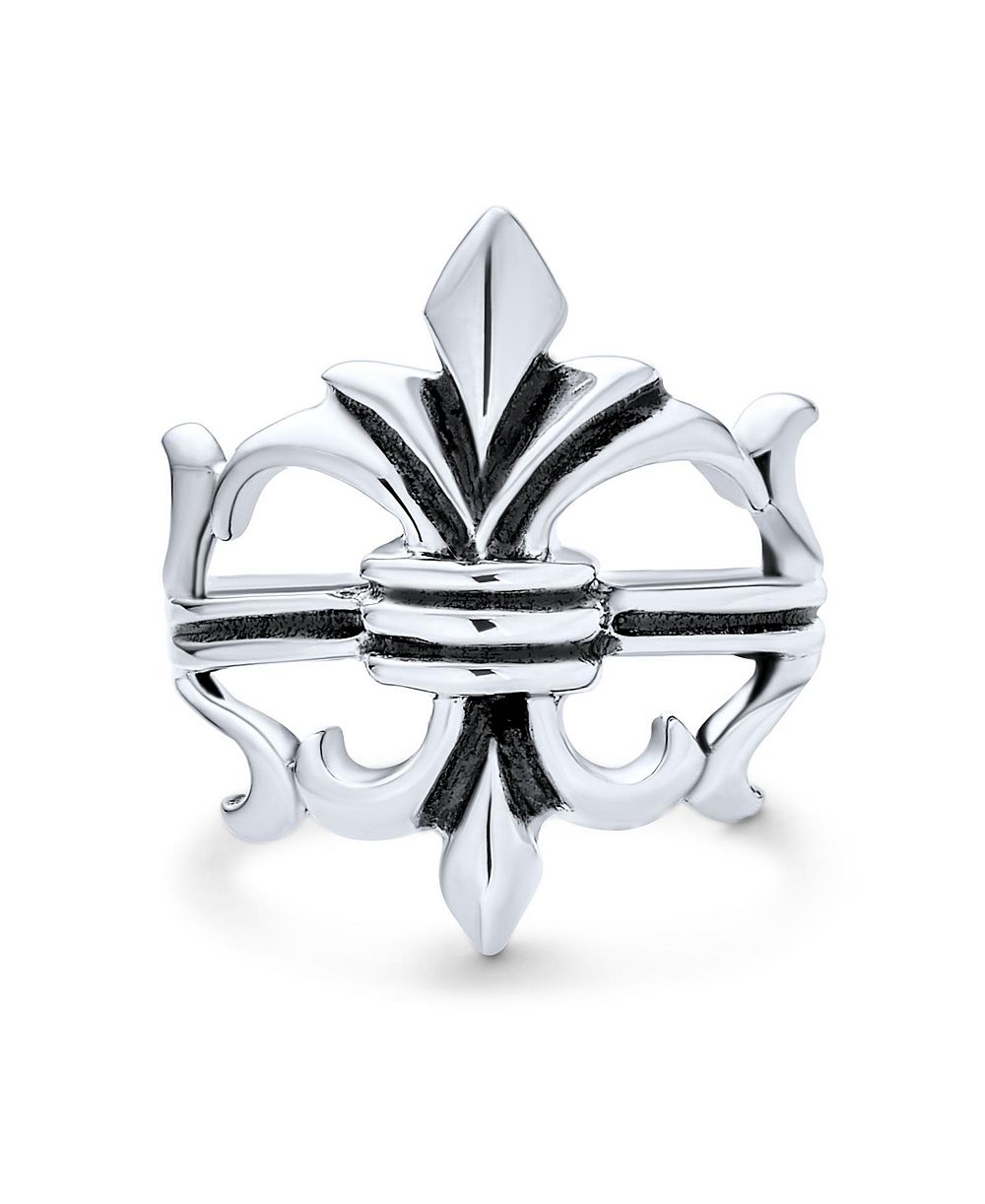 Bling Jewelry Men's Vintage Biker Style Fleur De Lis Ring Oxidized .925 Sterling Silver