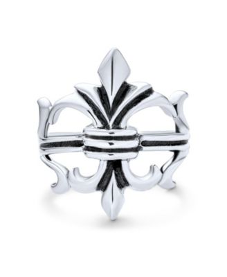 Bling Jewelry Men's Vintage Biker Style Fleur De Lis Ring Oxidized .925 Sterling Silver