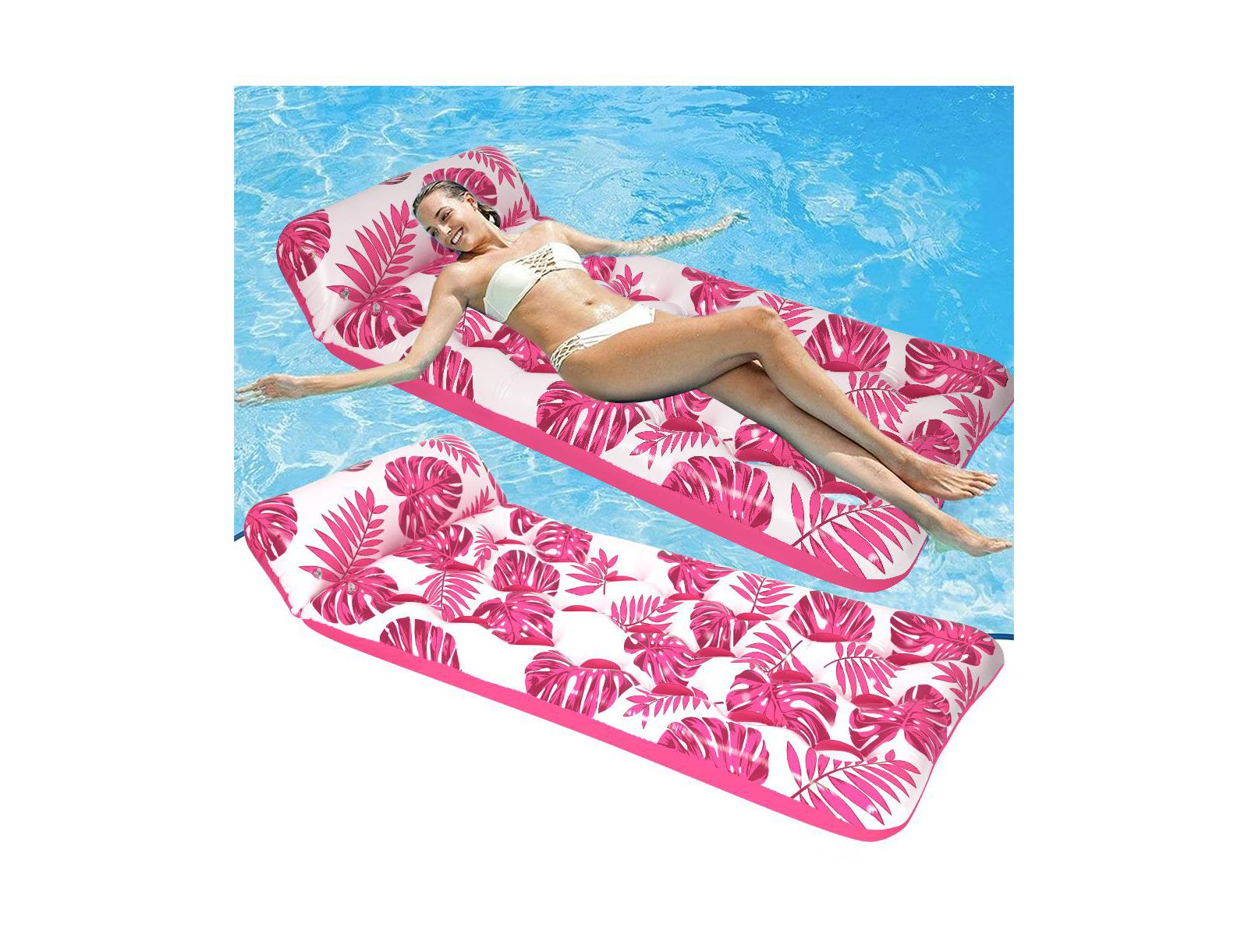 Inflatable Pool Floats Hammock with Headrest Floating Pool Lounge Chair 73 x 34in for Adults