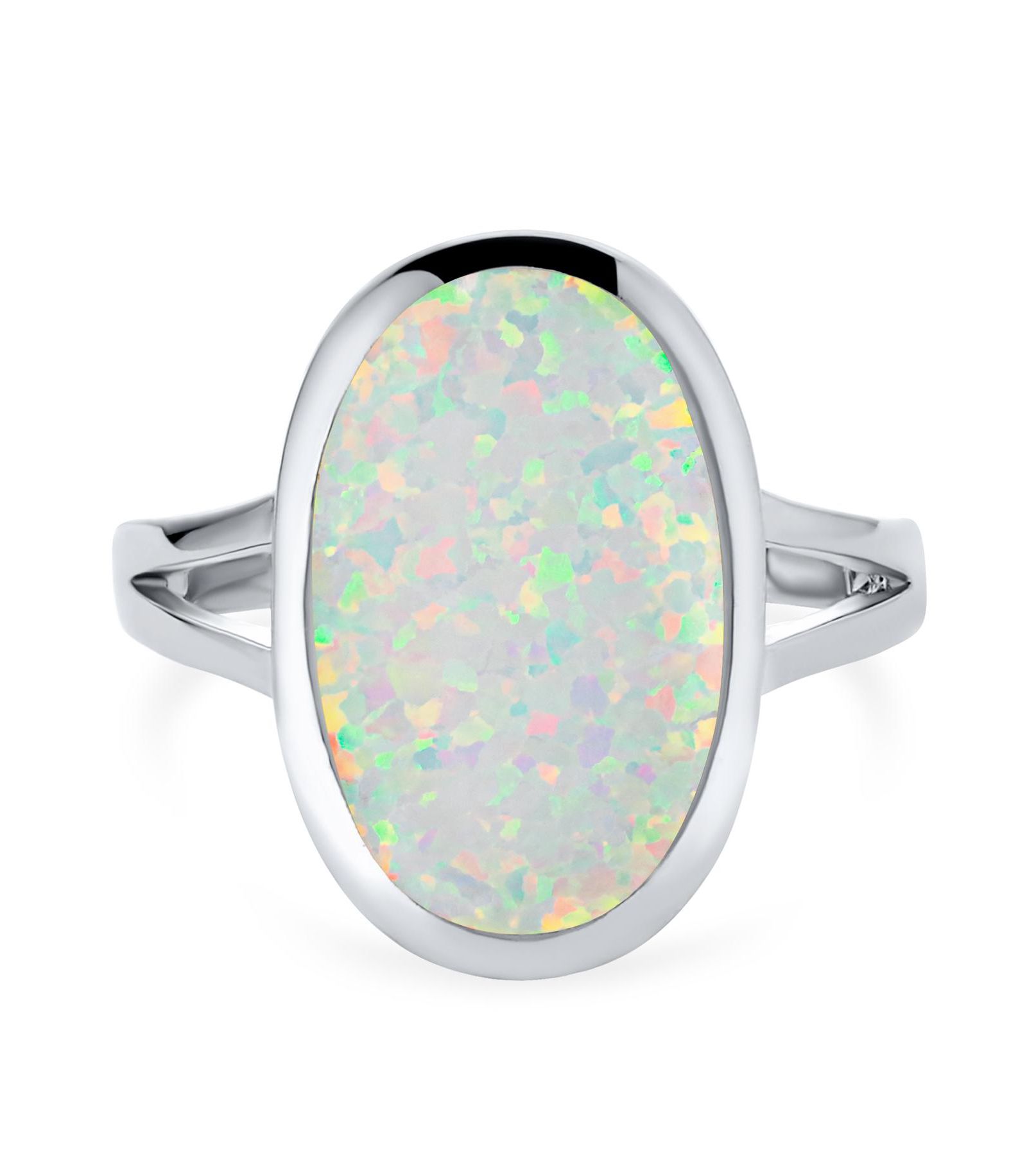 Bling Jewelry 15CT White Created Opal Oval Statement Ring Sterling Silver Split Shank