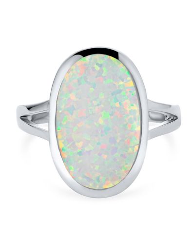 Bling Jewelry 15CT White Created Opal Oval Statement Ring Sterling Silver Split Shank