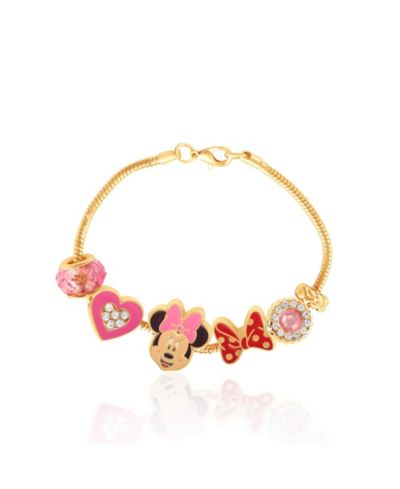 Minnie Mouse Bracelet for Women, 7" -Tone Disney Charm Bracelet with 6 Unique Charms Official License