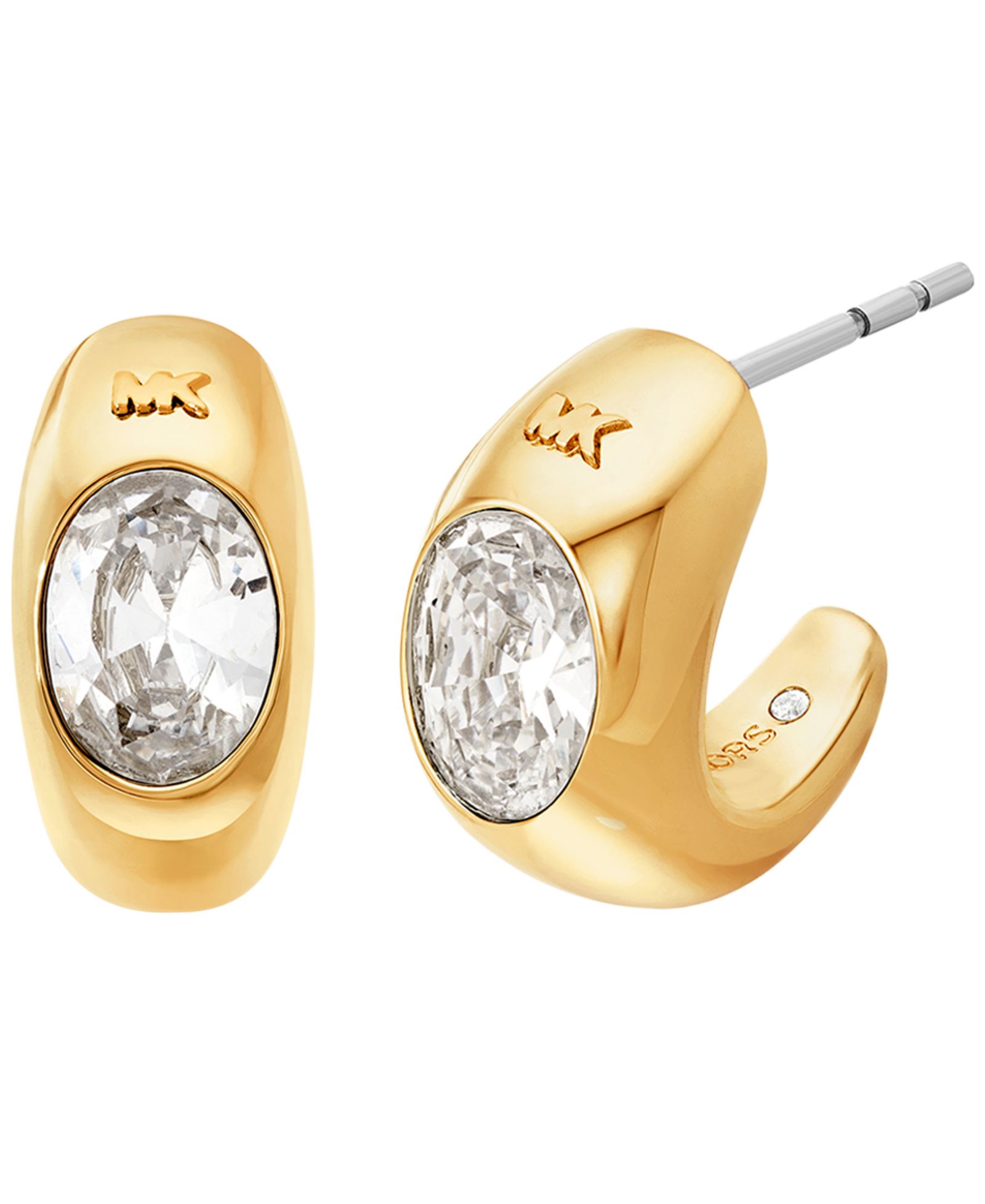 Серьги-кольца Michael Kors, 14K Gold-Plated Brass, овальные, с камнем