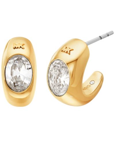 Серьги-кольца Michael Kors, 14K Gold-Plated Brass, овальные, с камнем