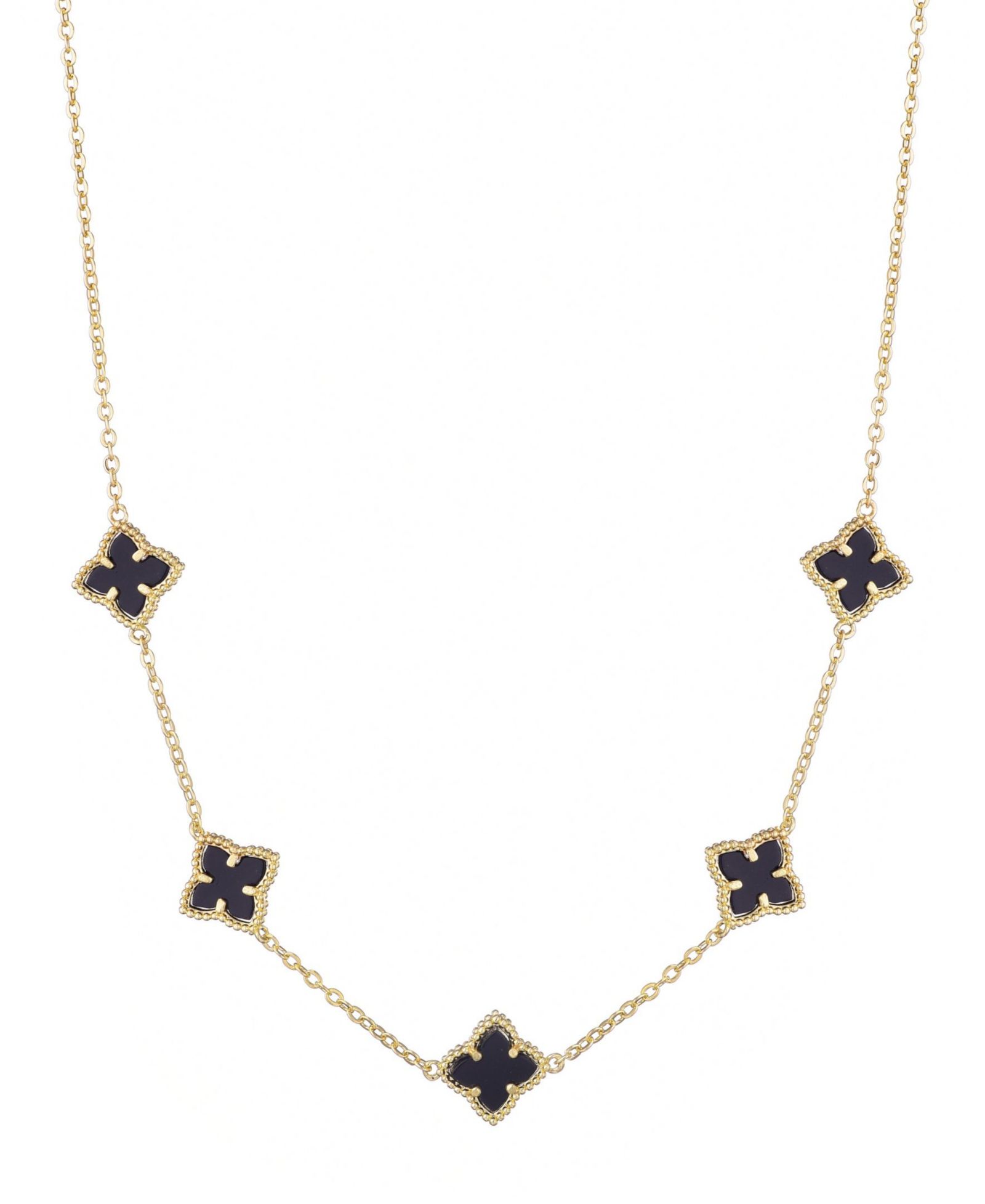 ADORNIA Gold Black Floral Station Necklace
