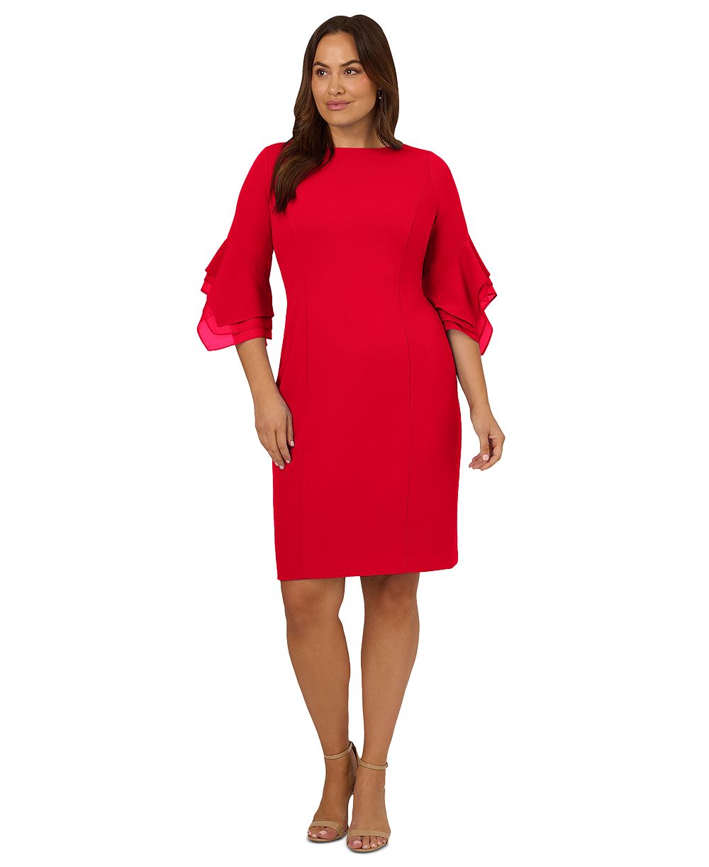 Платье-футляр Adrianna Papell Plus Size Tiered-Cuff 3/4-Sleeve Sheath