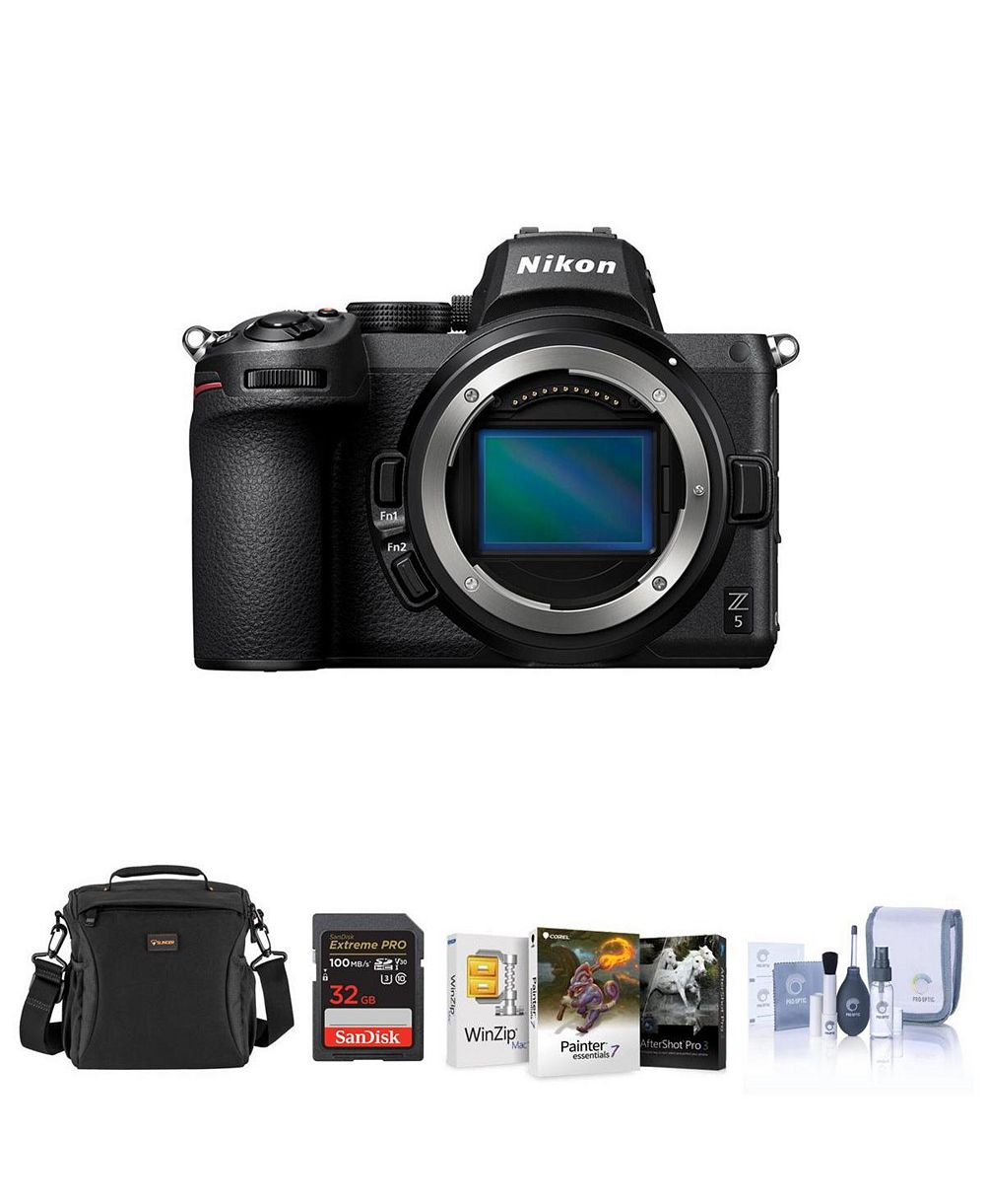 Зеркальный беззеркальный фотоаппарат Nikon Z5 Full Frame Mirrorless Camera Bundle с 32GB SD Card, Shoulder Bag, Corel Mac Software Suite, Cleaning Kit