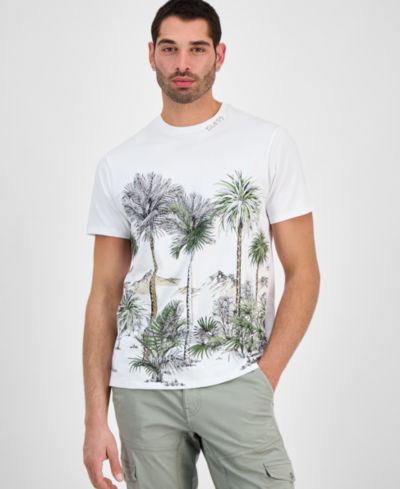 GUESS Men's Urban Palm Tree Short-Sleeve Crewneck Graphic T-Shirt