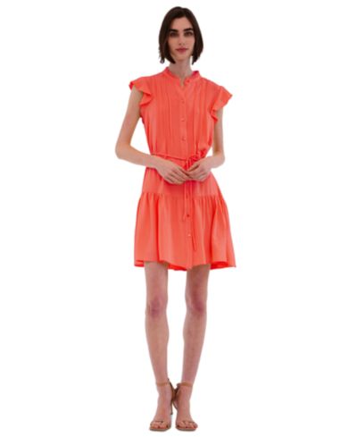 julia jordan Women's High-Neck Tie-Wast Tiered Shirt Dress