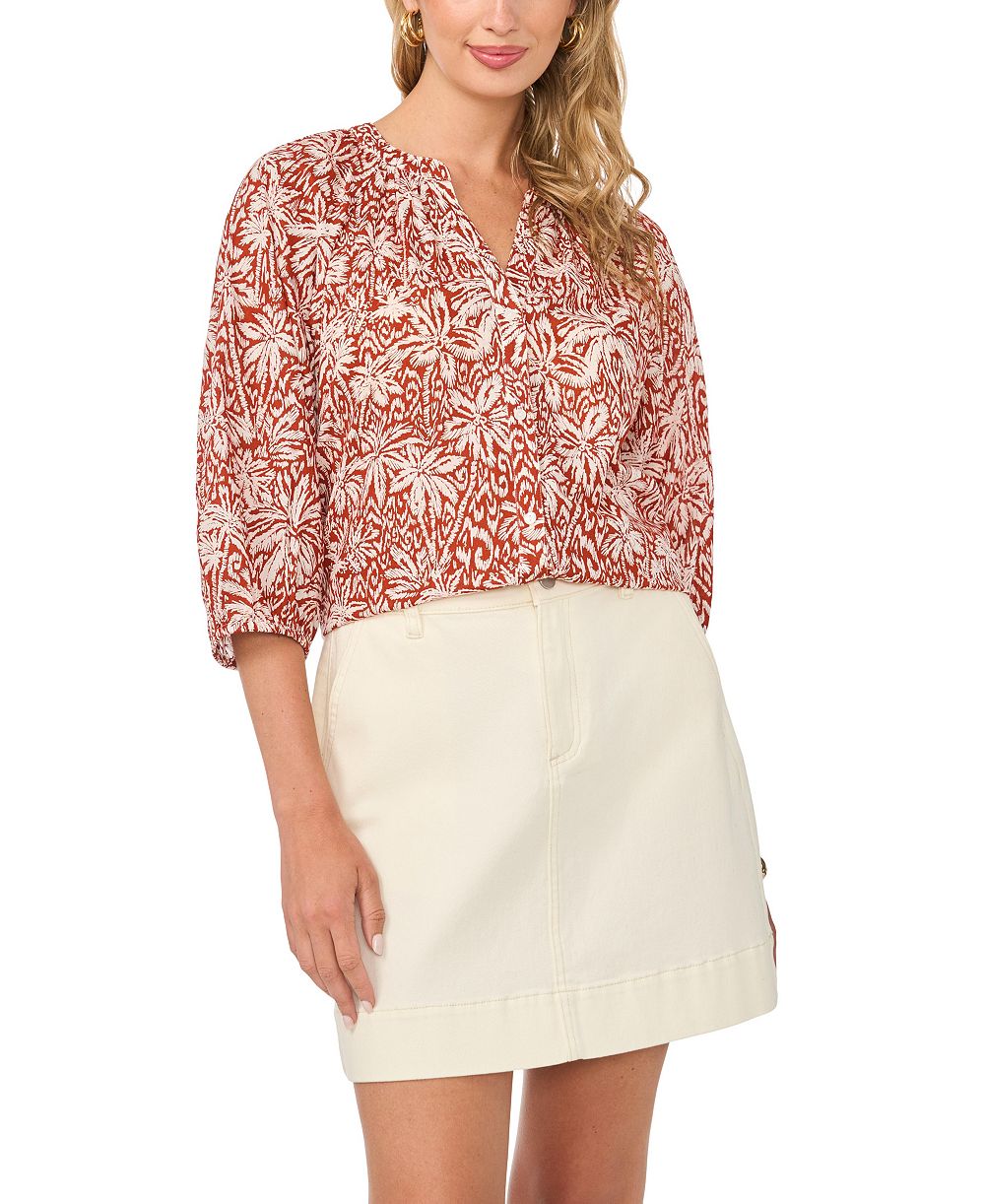 Vince Camuto Женский Cotton Printed Raglan-Sleeve Peasant Blouse