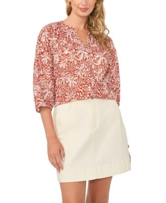 Vince Camuto Женский Cotton Printed Raglan-Sleeve Peasant Blouse