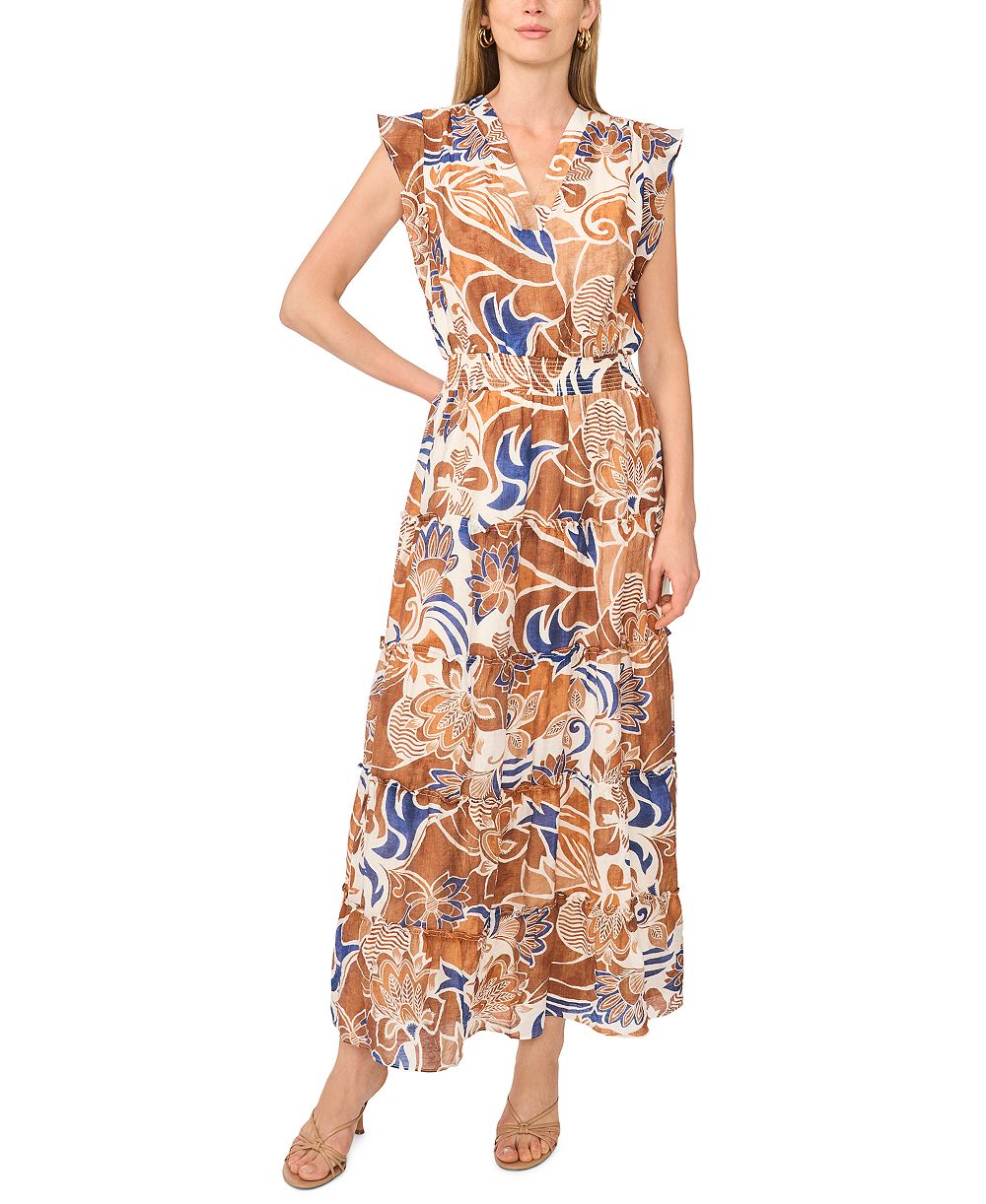 MSK Women's Flutter-Sleeve Smocked-Waist Maxi Dress
